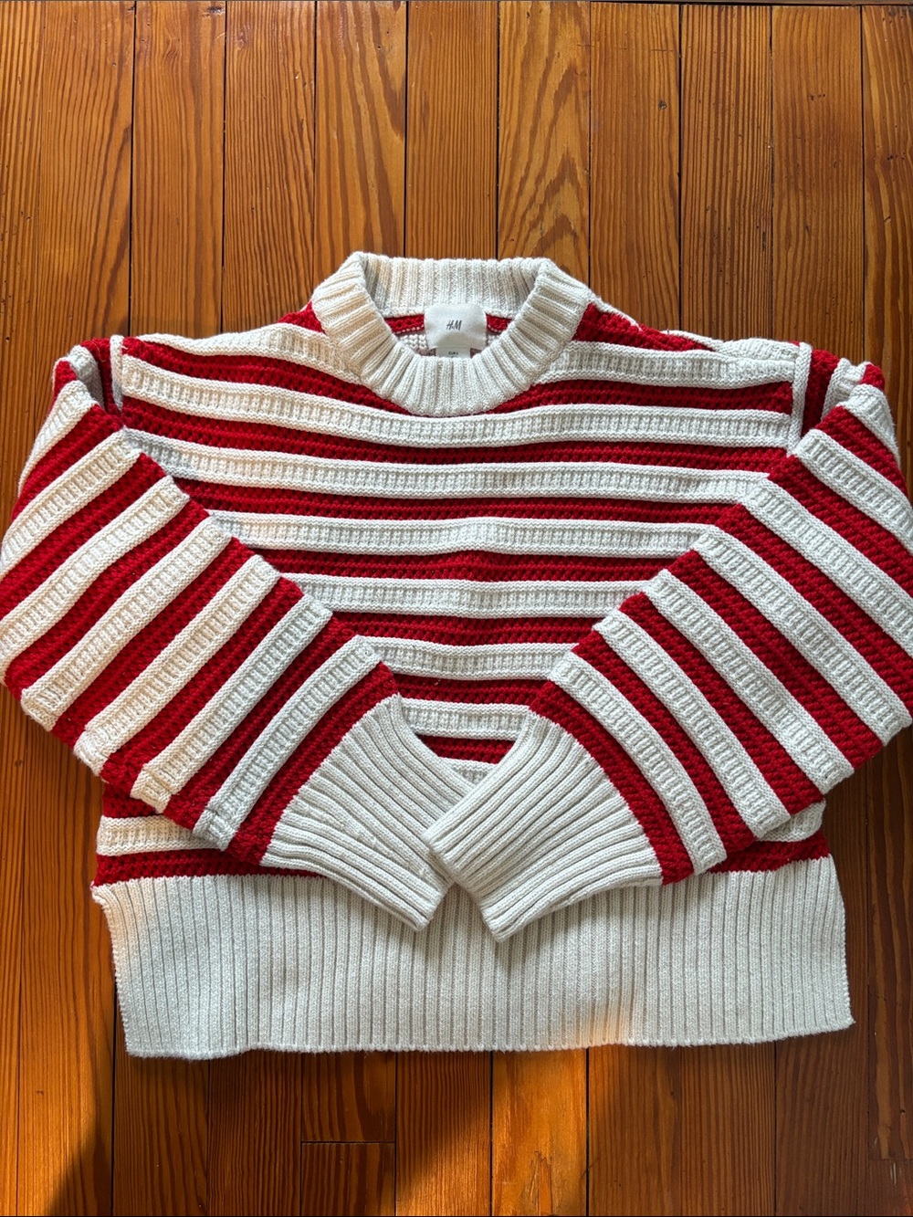 H&M Red and White Striped Crewneck Sweater